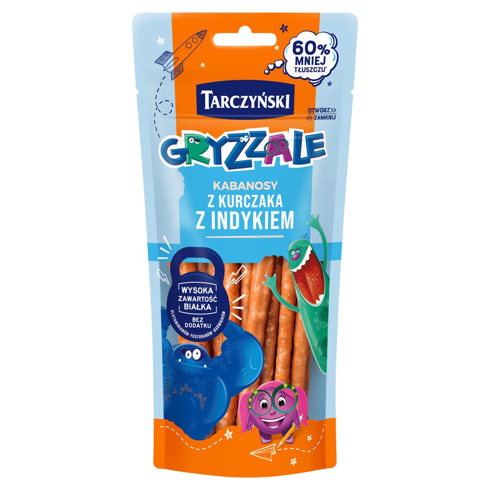 Tarczyński Gryzzale Kabanosy z kurczaka z indykiem 90 g. /szt.